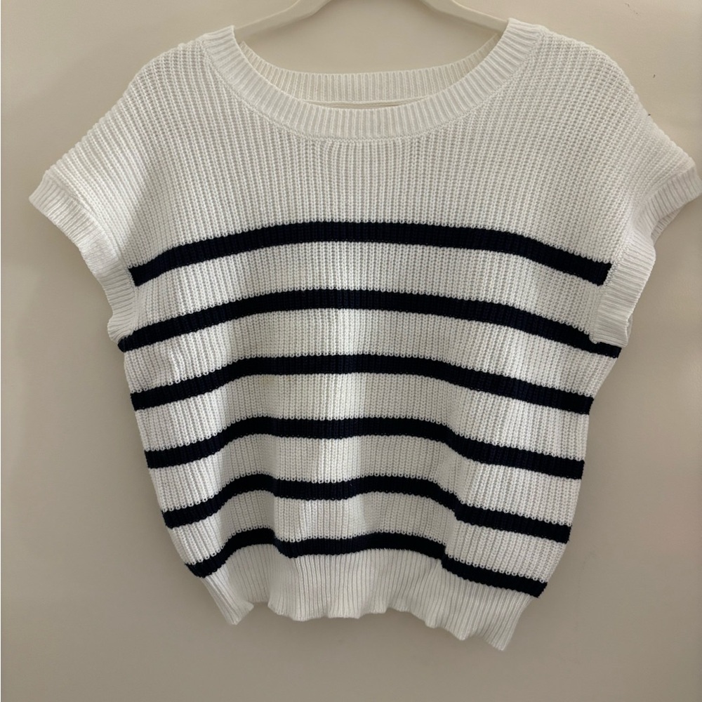 White and Black Striped Knit Top
